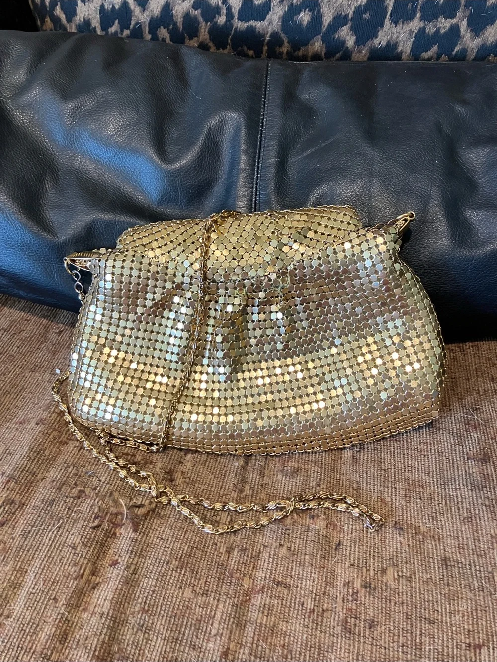 Gold mesh Sequin Evening Shoulder Bag with Chain Strap